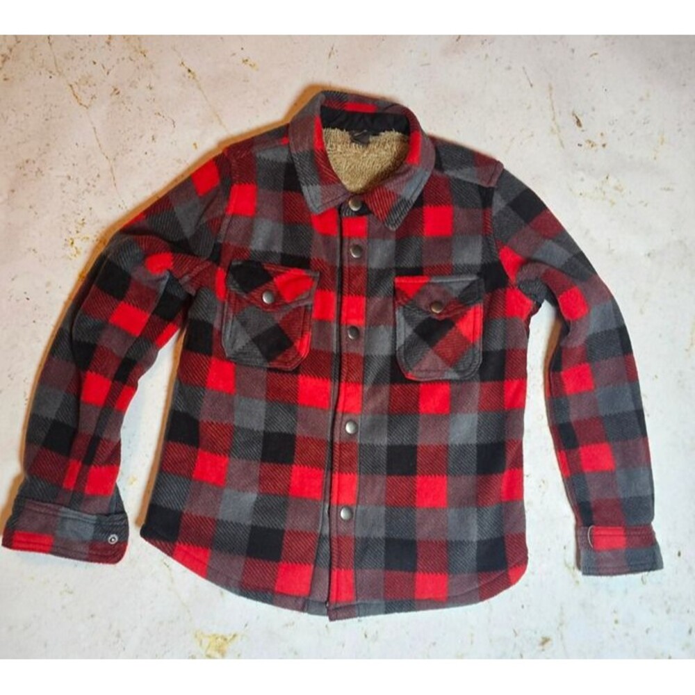 Eddie Bauer Kids Sherpa-Lined Plaid Jacket | Size 8 | Red & Black Buffalo Check